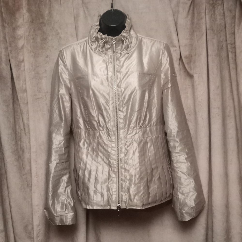 GEOX Respira Shimmery Khaki Pleated Windbreaker Jacket